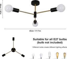COMELY Industrial Semi Flush Mount Ceiling, 3 Light Vintage Ceiling Light E27 in Black - thumbnail 6