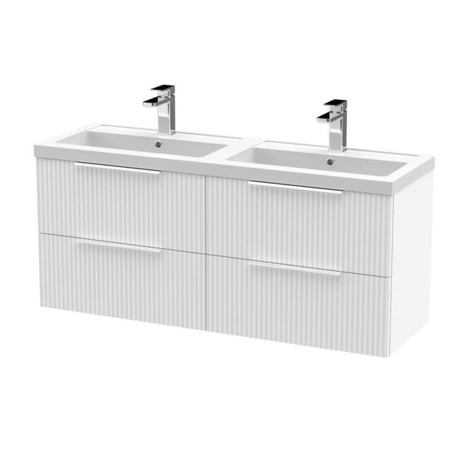 Balterley Fluted Wall Hung 4 Drawer Vanity Basin Unit & Basin 1200mm Satin White - image 1