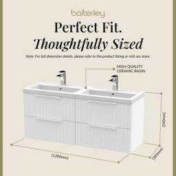 Balterley Fluted Wall Hung 4 Drawer Vanity Basin Unit & Basin 1200mm Satin White - thumbnail 5