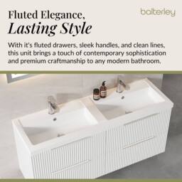 Balterley Fluted Wall Hung 4 Drawer Vanity Basin Unit & Basin 1200mm Satin White - thumbnail 4