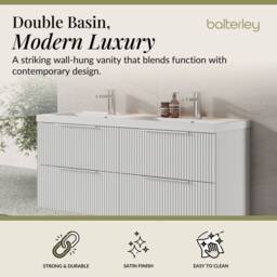 Balterley Fluted Wall Hung 4 Drawer Vanity Basin Unit & Basin 1200mm Satin White - thumbnail 2