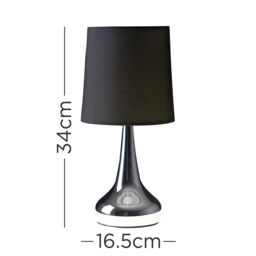 ValueLights Teardrop Pair Fabric Shades Brushed Chrome Touch Table Lamps & Bulbs in Black - thumbnail 8