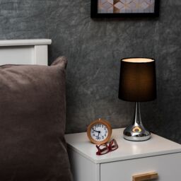 ValueLights Teardrop Pair Fabric Shades Brushed Chrome Touch Table Lamps & Bulbs in Black - thumbnail 3