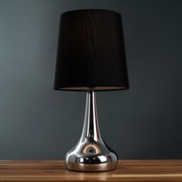 ValueLights Teardrop Pair Fabric Shades Brushed Chrome Touch Table Lamps & Bulbs in Black - thumbnail 7