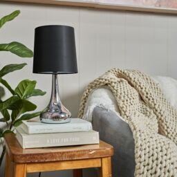 ValueLights Teardrop Pair Fabric Shades Brushed Chrome Touch Table Lamps & Bulbs in Black - thumbnail 6