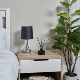 ValueLights Teardrop Pair Fabric Shades Brushed Chrome Touch Table Lamps & Bulbs in Black - thumbnail 1