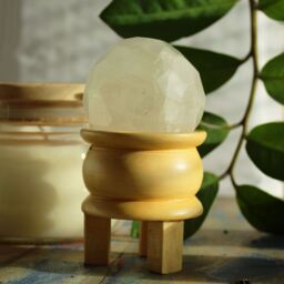 KDMD Gemstone Faceted Healing Ball & Stand - Rock Quartz in White - thumbnail 3
