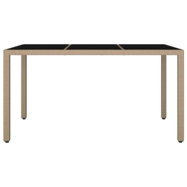 Berkfield Home Garden Table with Glass Top Beige Poly Rattan&Tempered Glass - image 1