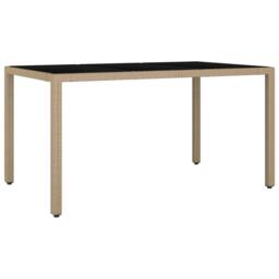 Berkfield Home Garden Table with Glass Top Beige Poly Rattan&Tempered Glass - thumbnail 3