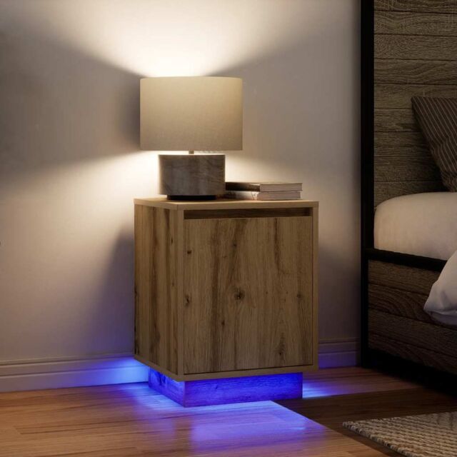 Berkfield Home Bedside Cabinets with LED Lights¬†2 pcs Artisan Oak 38x34x50 cm - Size: 38 x 34 x 50 cm - image 1