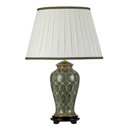 Loops Table Lamp Shade Ivory with Black & Gold Trim Green Gold & Brown LED E27 60w - thumbnail 2