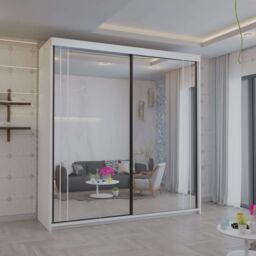 Sliding Wardrobes 4U Modish Full Mirror Sliding Door Wardrobe 150cm X 217cm in White - Size: 150 cm X 217 cm - thumbnail 1