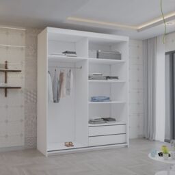 Sliding Wardrobes 4U Modish Full Mirror Sliding Door Wardrobe 150cm X 217cm in White - Size: 150 cm X 217 cm - thumbnail 3