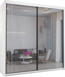 Sliding Wardrobes 4U Modish Full Mirror Sliding Door Wardrobe 150cm X 217cm in White - Size: 150 cm X 217 cm - thumbnail 2