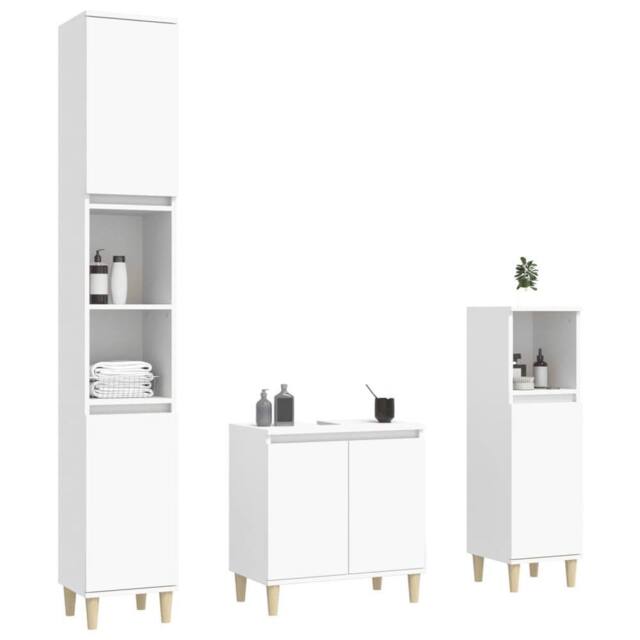 Berkfield Home Durable 3 Piece Bathroom Furniture Set White Engineered Wood - image 1