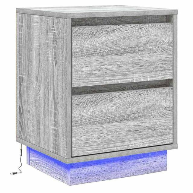 Berkfield Home Bedside Cabinet with LED Lights Grey Sonoma 39x34, 5x50 cm - image 1