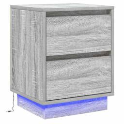 Berkfield Home Bedside Cabinet with LED Lights Grey Sonoma 39x34, 5x50 cm - thumbnail 1