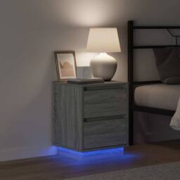 Berkfield Home Bedside Cabinet with LED Lights Grey Sonoma 39x34, 5x50 cm - thumbnail 4