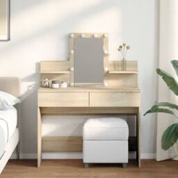 Berkfield Home Dressing Table with LED Sonoma Oak 100x40x130 cm in Light Brown - Size: 100 x 40 x 130 cm - thumbnail 2