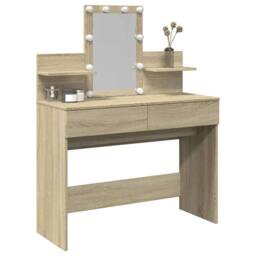 Berkfield Home Dressing Table with LED Sonoma Oak 100x40x130 cm in Light Brown - Size: 100 x 40 x 130 cm - thumbnail 4