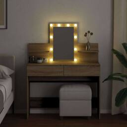 Berkfield Home Dressing Table with LED Sonoma Oak 100x40x130 cm in Light Brown - Size: 100 x 40 x 130 cm - thumbnail 3