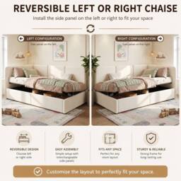 BTM 3FT Ottoman Daybed Storage Velvet Chaise Lift Bed Frame Beige - Size: Single - thumbnail 9