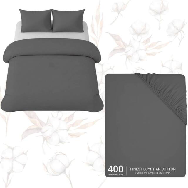 Grace Luxury Double Duvet Cover Sets with Matching Fitted Sheet in Charcoal - Size: Single - image 1