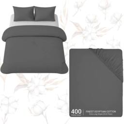 Grace Luxury Double Duvet Cover Sets with Matching Fitted Sheet in Charcoal - Size: Single