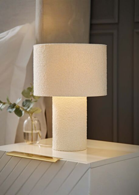 ValueLights Ash Natural Full Boucle Fabric Table Lamp in Cream - image 1