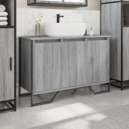 Berkfield Home Bathroom Sink Cabinet Grey Sonoma 91x35x60 cm Engineered Wood - Size: 91 x 35 x 60 cm - thumbnail 3