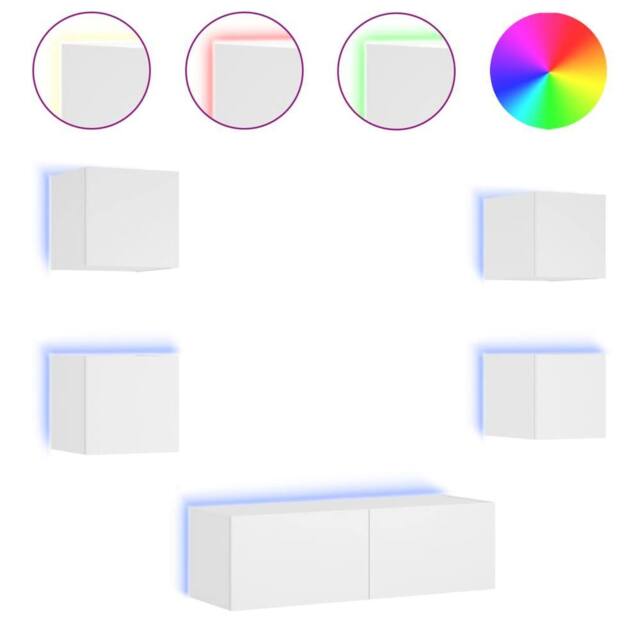 Berkfield Home 5 Piece TV Wall Cabinets with LED Lights White - image 1