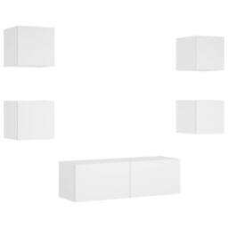 Berkfield Home 5 Piece TV Wall Cabinets with LED Lights White - thumbnail 3