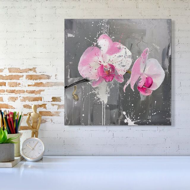 "Warren Reed - Designer Pink Orchids Splashart Canvas - Size: W16"" x H16""" - image 1