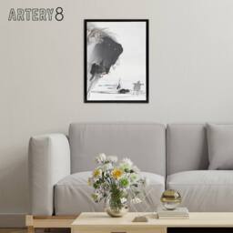 "Artery8 Two Turtles 1890 Ink Painting Framed Canvas Wall Art Print Tsukioka in Grey - Size: W12"" x H16""" - thumbnail 3