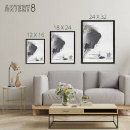 "Artery8 Two Turtles 1890 Ink Painting Framed Canvas Wall Art Print Tsukioka in Grey - Size: W12"" x H16""" - thumbnail 4