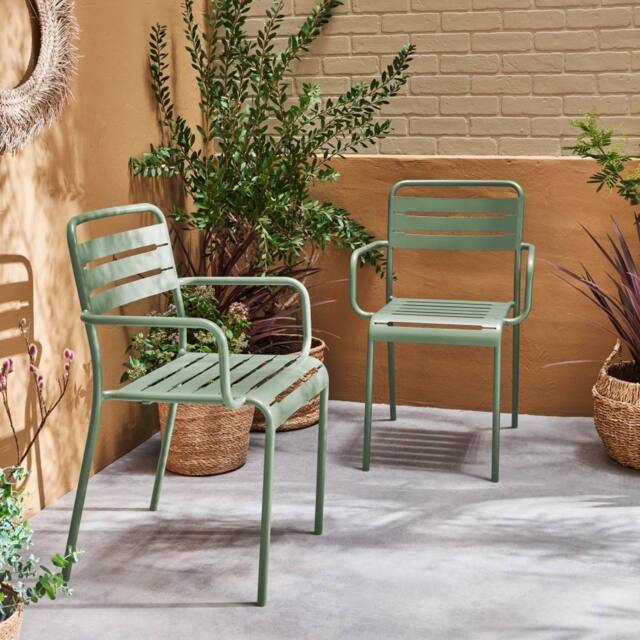 sweeek Pair Of Steel & Stackable Garden Armchairs in Green - image 1