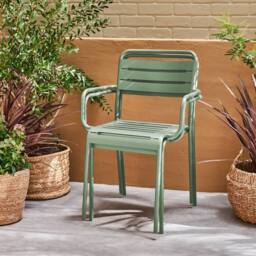 sweeek Pair Of Steel & Stackable Garden Armchairs in Green - thumbnail 6