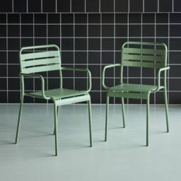 sweeek Pair Of Steel & Stackable Garden Armchairs in Green - thumbnail 3