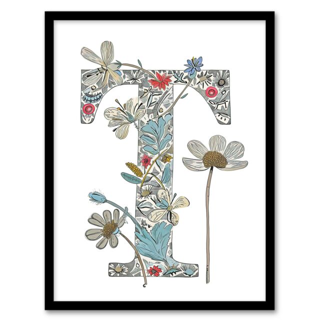 "Artery8 Women's Wall Art Print Letter T in Wildflowers Flowers Pretty Cute Floral Word Art Framed - Size: W12"" x H16""" - image 1