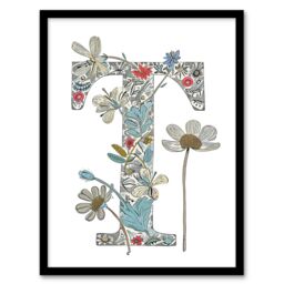 "Artery8 Women's Wall Art Print Letter T in Wildflowers Flowers Pretty Cute Floral Word Art Framed - Size: W12"" x H16""" - thumbnail 1