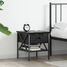 Berkfield Home Bedside Table Black Oak 40x42x45 cm Engineered Wood - Size: 40 x 42 x 45 cm - thumbnail 2