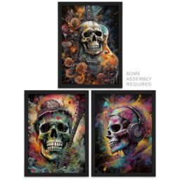 Artery8 A4 Wall Art & Frame Set of 3 Thrash Metal Death Skull Guitar in Black - thumbnail 1