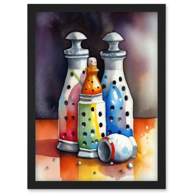 Artery8 Salt & Pepper Ceramic Shakers Modern Folk Art Artwork Framed Wall Art Print A4 in Black - image 1