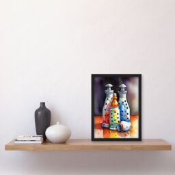 Artery8 Salt & Pepper Ceramic Shakers Modern Folk Art Artwork Framed Wall Art Print A4 in Black - thumbnail 2