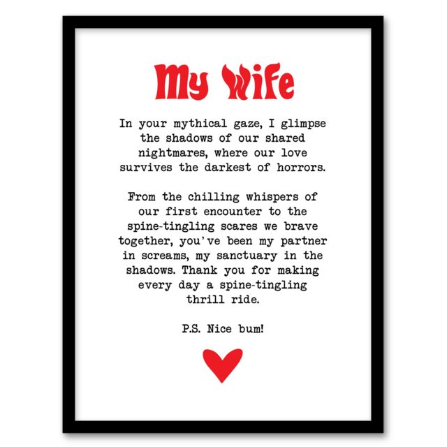 Artery8 Love Poem Horror Fan Wife Romantic Poetry Fun Framed Art Print in White - Size: A4 - image 1