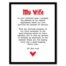 Artery8 Love Poem Horror Fan Wife Romantic Poetry Fun Framed Art Print in White - Size: A4 - thumbnail 1
