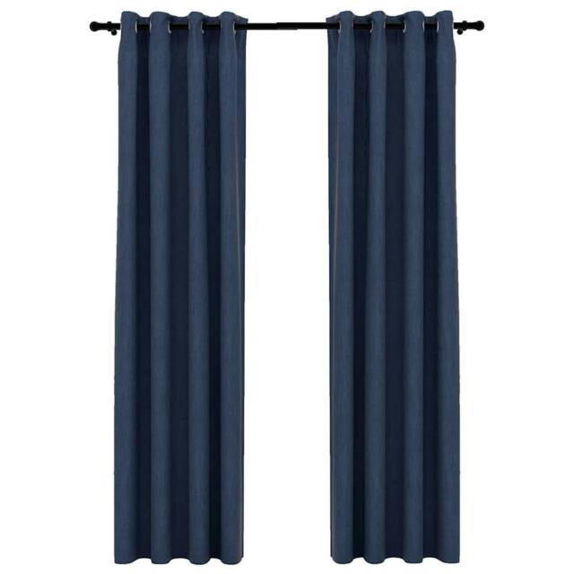 Berkfield Home Linen-Look Blackout Curtains with Grommets 2 pcs Blue 140x225cm - Size: 140x225 cm - image 1