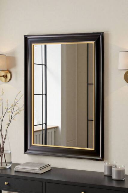Yearn Mirrors Georgian Black Gold Framed Bevelled Mirror - image 1