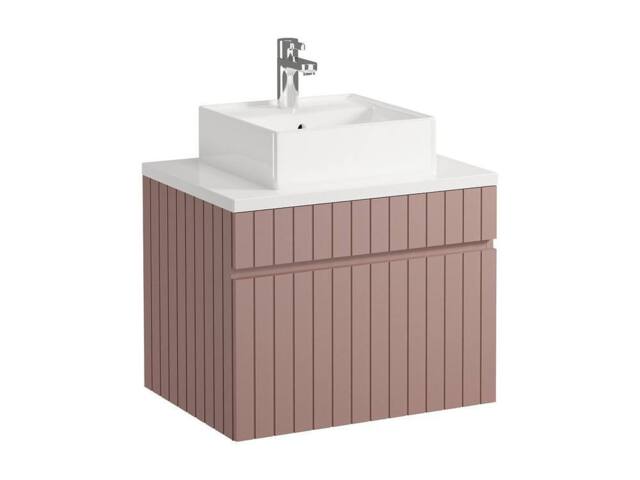 Vente-unique Wall-Mounted Pink Ribbed Bathroom Unit With Free-Standing Basin - 60 - image 1