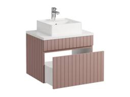 Vente-unique Wall-Mounted Pink Ribbed Bathroom Unit With Free-Standing Basin - 60 - thumbnail 4